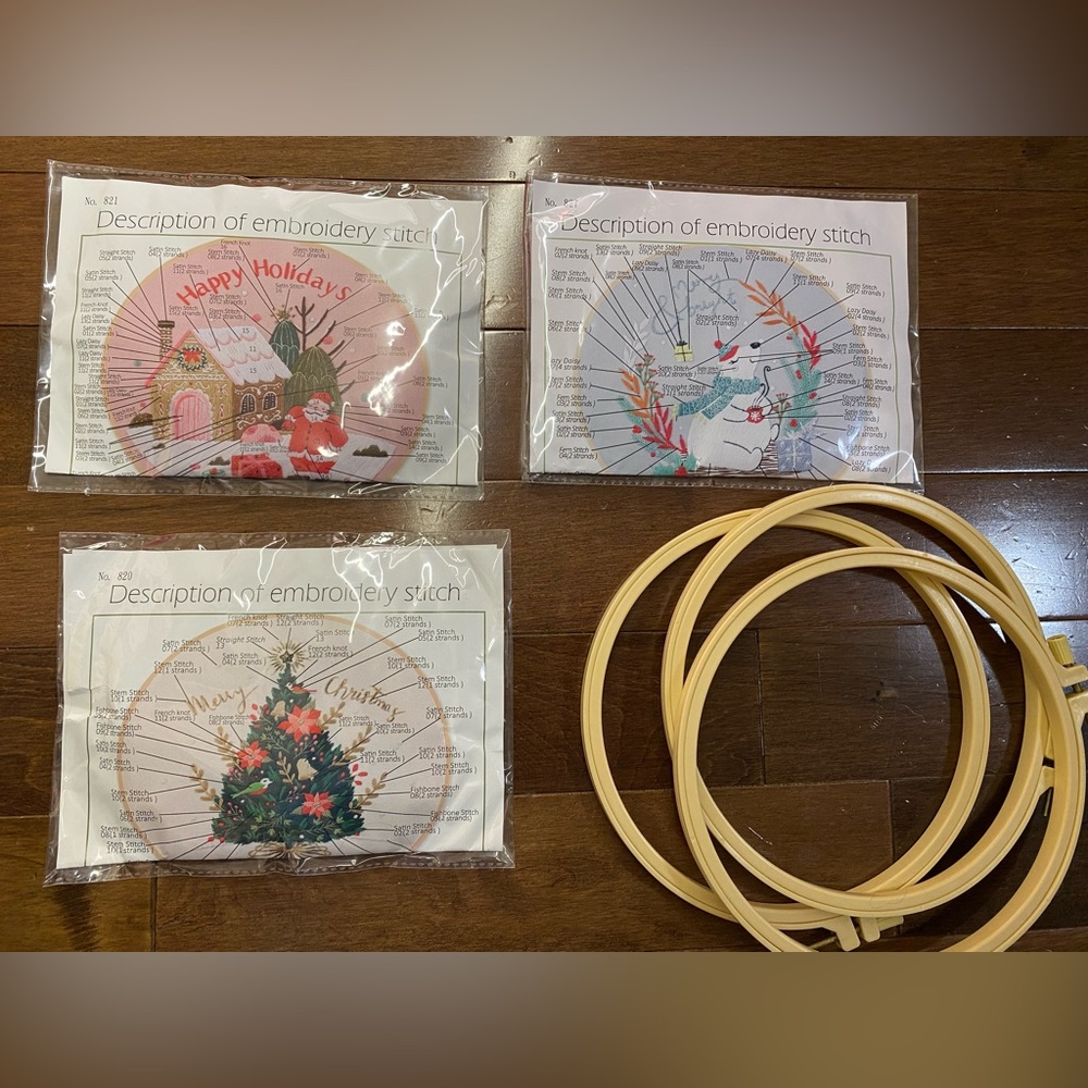 Description of Embroidery Stitch Christmas Happy Holiday 3 sets. No. 820 821 827
